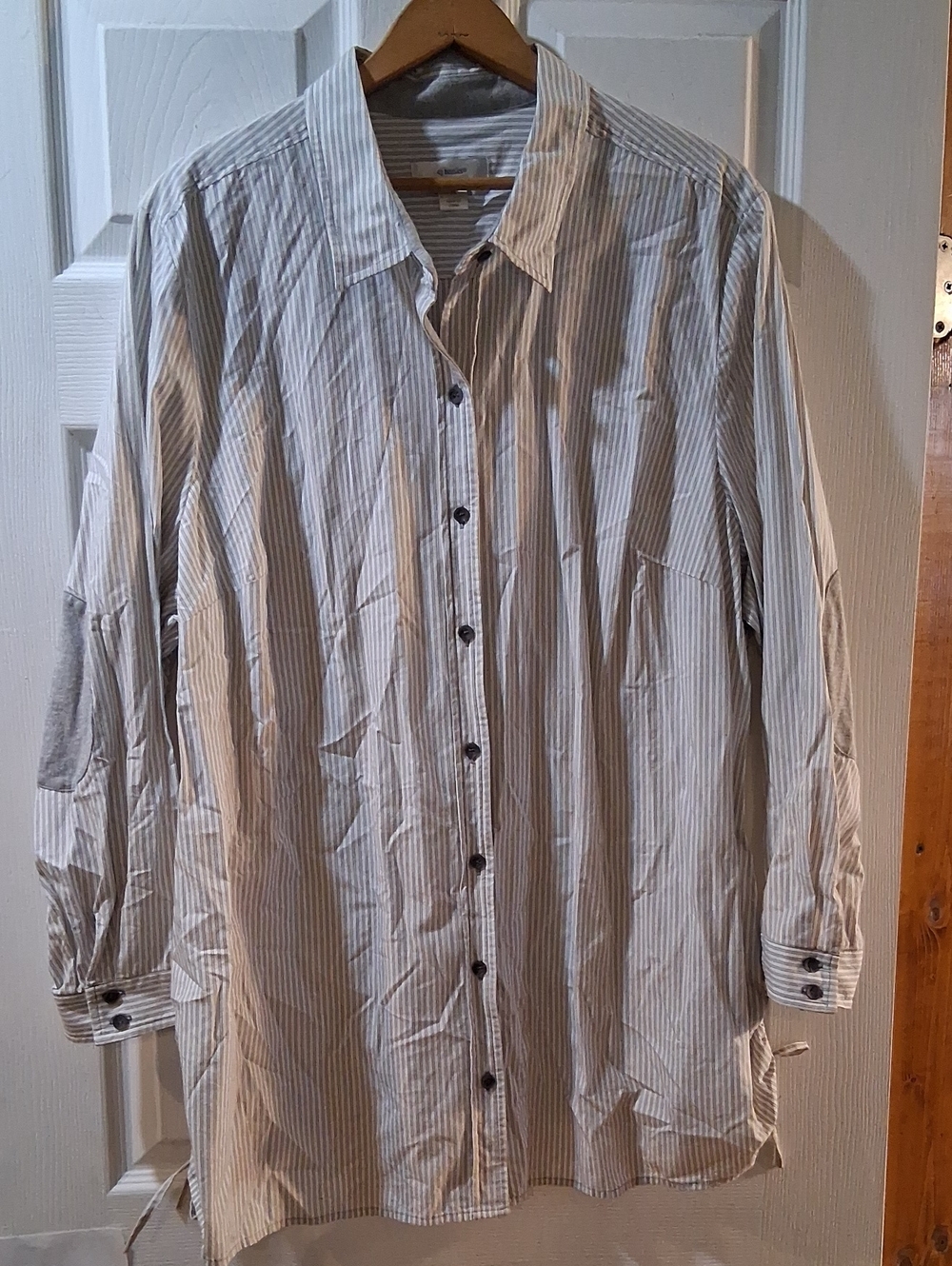 CJ Banks Gray and White Striped Button-Front Shirt Side Ties